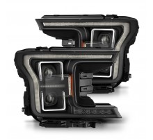 Фары Ford F150 18-20 линзованные (14th Gen G2 Style) галогенные серия PRO цвет Black