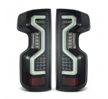 Задние фонари Chevrolet Silverado 1500 19-24 / Silverado 2500HD/3500HD 20-24 светодиодные с красным поворотником серия PRO Jet Black