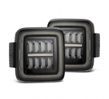 Задние фонари Jeep Wrangler JL 2018-2025 серия NOVA призматические с красным поворотником цвет Alpha-Black