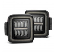 Задние фонари Jeep Wrangler JL 2018-2025 серия NOVA призматические с красным поворотником цвет Alpha-Black