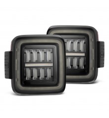 Задние фонари Jeep Wrangler JL 2018-2025 серия NOVA призматические с красным поворотником цвет Alpha-Black