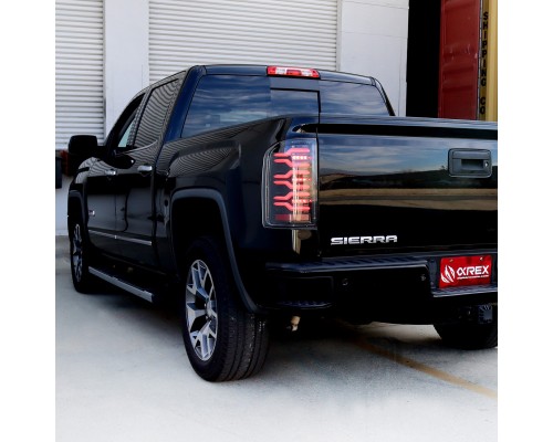 Задние фонари GMC Sierra 1500/2500HD/3500HD 2014-2018 без спарки серии LUXX цвет Black-Red Задние фонари GMC Sierra 1500/2500HD/3500HD 2014-2018 без спарки серии LUXX цвет Black-Red