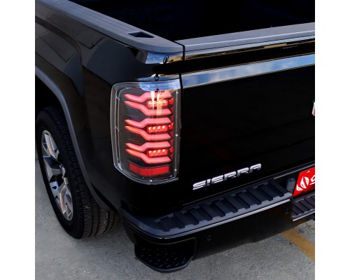 Задние фонари GMC Sierra 1500/2500HD/3500HD 2014-2018 без спарки серии LUXX цвет Black-Red Задние фонари GMC Sierra 1500/2500HD/3500HD 2014-2018 без спарки серии LUXX цвет Black-Red